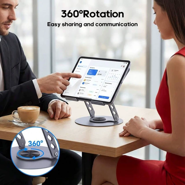 Alt view image 7 of 7 - Bks 2-In-1 360° Rotating Laptop Stand | Height Adjustable Ergonomic Riser | Anti-Slip Heavy-Duty Structure | Space-Saving Foldable Style | Multi-Angle Notebook Holder | For Home/Office/Study | Black