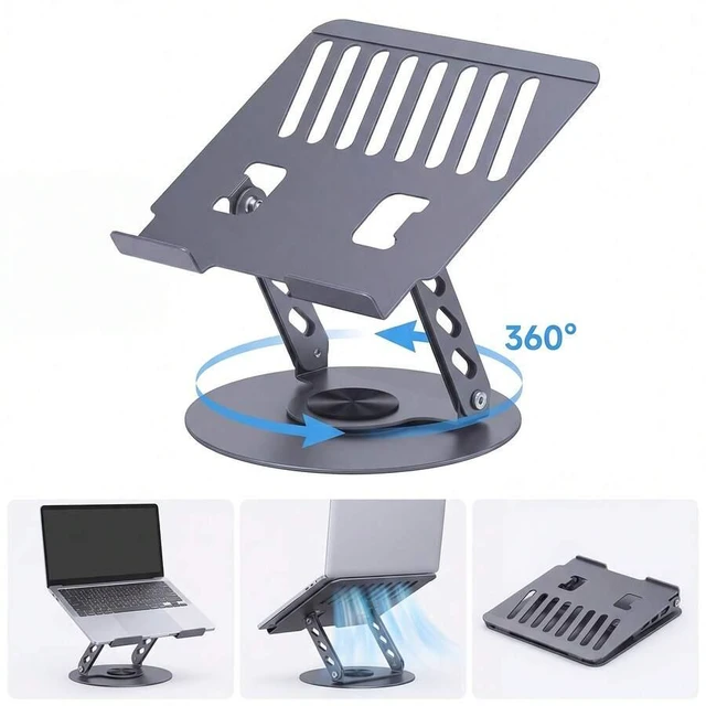 Main image of Bks 2-In-1 360° Rotating Laptop Stand | Height Adjustable Ergonomic Riser | Anti-Slip Heavy-Duty Structure | Space-Saving Foldable Style | Multi-Angle Notebook Holder | For Home/Office/Study | Black