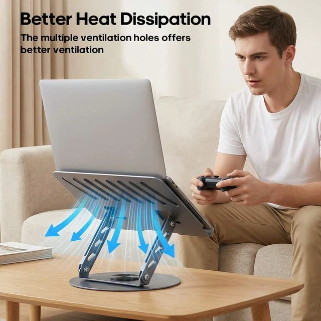 Alt view image 6 of 7 - Bks 2-In-1 360° Rotating Laptop Stand | Height Adjustable Ergonomic Riser | Anti-Slip Heavy-Duty Structure | Space-Saving Foldable Style | Multi-Angle Notebook Holder | For Home/Office/Study | Black