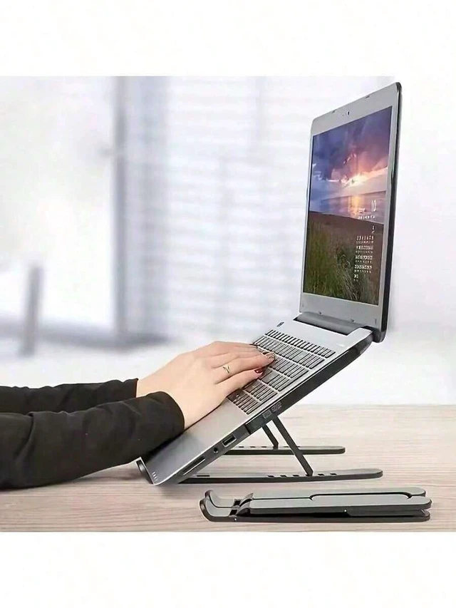 Alt view image 4 of 7 - Bks Single-Fork Foldable Laptop Stand Adjustable Height Cooling Pad Holder ABS Material for All Laptops Black