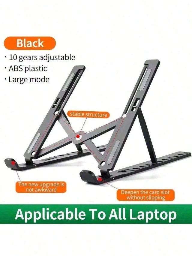 Alt view image 5 of 7 - Bks Single-Fork Foldable Laptop Stand Adjustable Height Cooling Pad Holder ABS Material for All Laptops Black