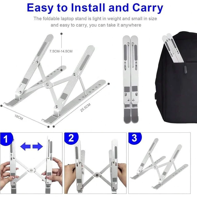 Alt view image 5 of 7 - Bks Laptop Stand Adjustable Ergonomic Aluminum Holder 6 Angles Anti-Slip Compatible 9-15.6 Inch Laptops Relieve Back Pain Improve Posture