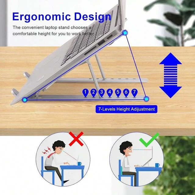 Alt view image 7 of 7 - Bks Laptop Stand Adjustable Ergonomic Aluminum Holder 6 Angles Anti-Slip Compatible 9-15.6 Inch Laptops Relieve Back Pain Improve Posture