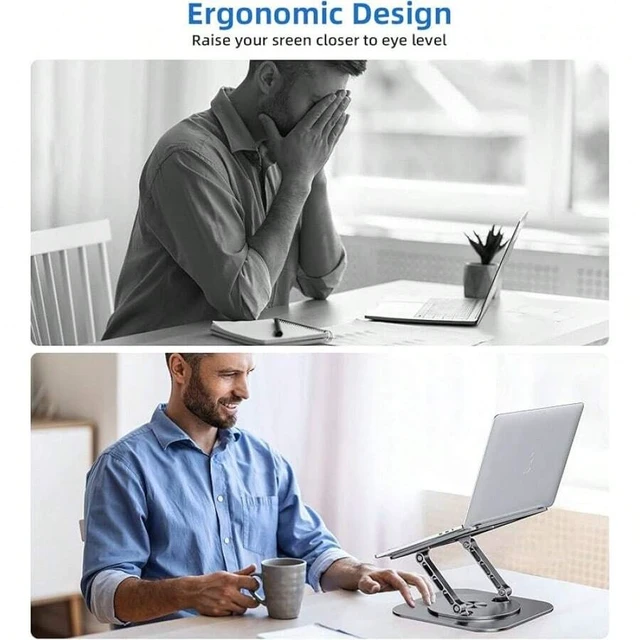 Alt view image 7 of 7 - Bks Laptop Stand With 360° Rotating Base, Foldable Adjustable Computer Holder, Ergonomic Design Compatible With Pro, XPS, HP, More 10-17"