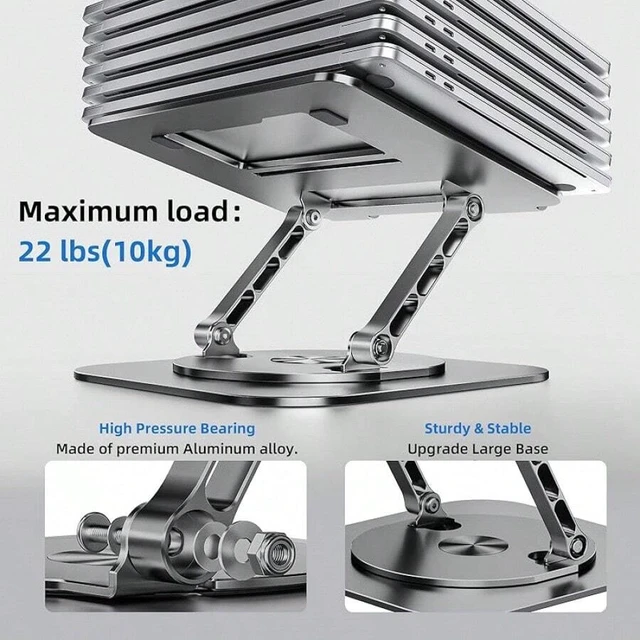 Alt view image 6 of 7 - Bks Laptop Stand With 360° Rotating Base, Foldable Adjustable Computer Holder, Ergonomic Design Compatible With Pro, XPS, HP, More 10-17"