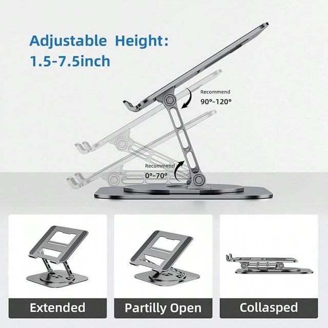 Alt view image 4 of 7 - Bks Laptop Stand With 360° Rotating Base, Foldable Adjustable Computer Holder, Ergonomic Design Compatible With Pro, XPS, HP, More 10-17"