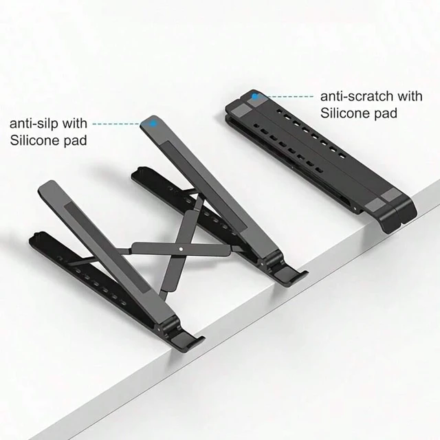 Alt view image 2 of 7 - Bks Foldable Laptop Stand Adjustable Height for 10-15.6 Inch Laptops with Rubber Pads and Cooling Design for Home Office