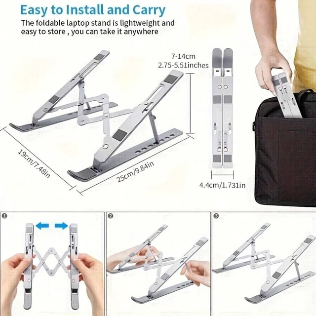 Alt view image 5 of 7 - Bks Foldable Laptop Stand Adjustable Height for 10-15.6 Inch Laptops with Rubber Pads and Cooling Design for Home Office