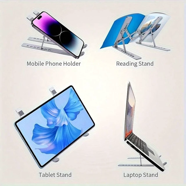 Alt view image 7 of 7 - Bks Foldable Laptop Stand Adjustable Height for 10-15.6 Inch Laptops with Rubber Pads and Cooling Design for Home Office