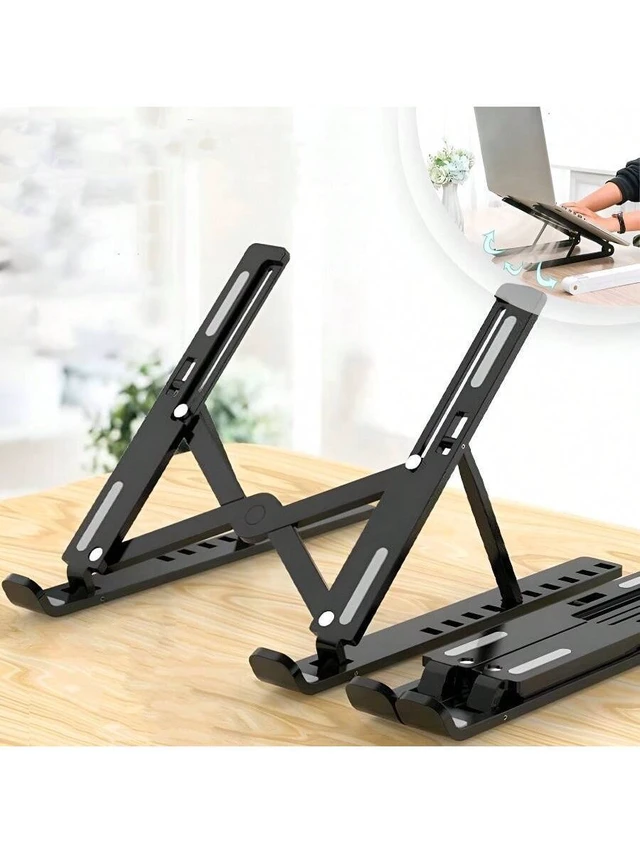 Alt view image 2 of 7 - Bks Plastic Desktop Laptop Stand Adjustable Height Cooling Base Foldable Ergonomic Monitor Riser