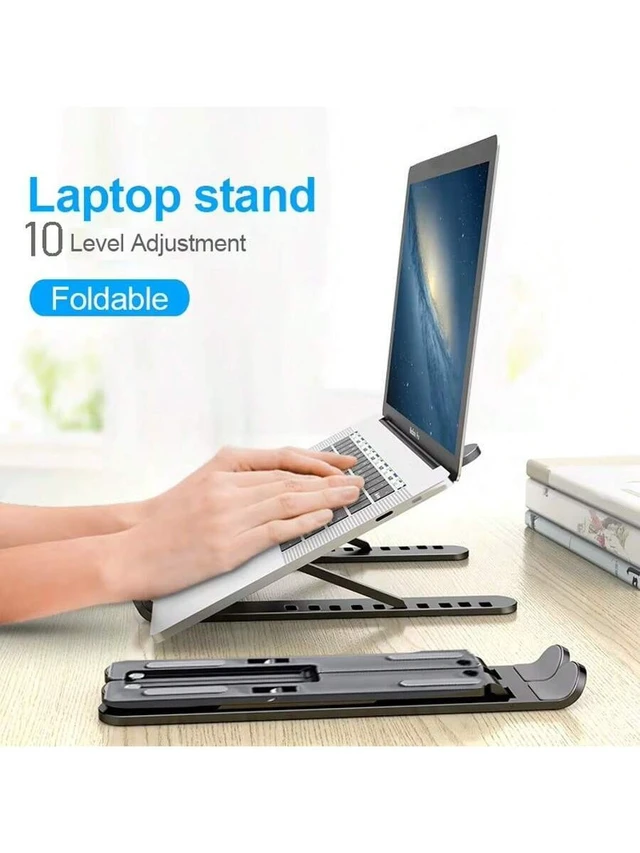 Alt view image 3 of 7 - Bks Plastic Desktop Laptop Stand Adjustable Height Cooling Base Foldable Ergonomic Monitor Riser