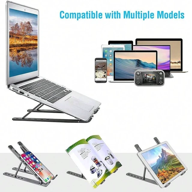 Alt view image 4 of 7 - Bks Plastic Desktop Laptop Stand Adjustable Height Cooling Base Foldable Ergonomic Monitor Riser