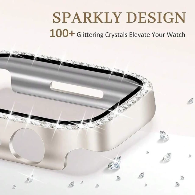 Alt view image 6 of 7 - Bks 2 Pack Glitter Bling Case with HD Screen Protector Compatible with Apple Watch Series 1 2 3 38mm Women Rhinestone Bumper Cover Starlight Rose Gold