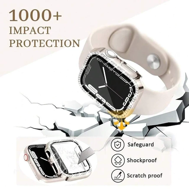Alt view image 5 of 7 - Bks 2 Pack Glitter Bling Case with HD Screen Protector Compatible with Apple Watch Series 1 2 3 38mm Women Rhinestone Bumper Cover Starlight Rose Gold