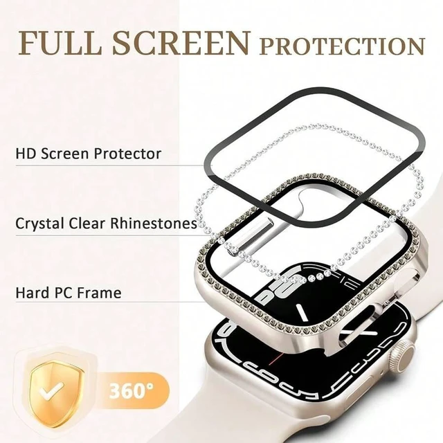 Alt view image 2 of 7 - Bks 2 Pack Glitter Bling Case with HD Screen Protector Compatible with Apple Watch Series 1 2 3 38mm Women Rhinestone Bumper Cover Starlight Rose Gold