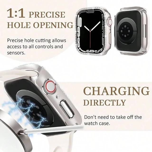 Alt view image 4 of 7 - Bks 2 Pack Glitter Bling Case with HD Screen Protector Compatible with Apple Watch Series 1 2 3 38mm Women Rhinestone Bumper Cover Starlight Rose Gold
