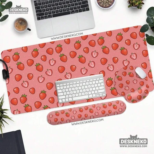 Main image of Bks Strawberry Mouse Pad Keyboard Wrist Rest Ergonomic With Support Kawaii Pink Anime Aesthetic Cute Desk Mat Decor Accessories Office Desk
