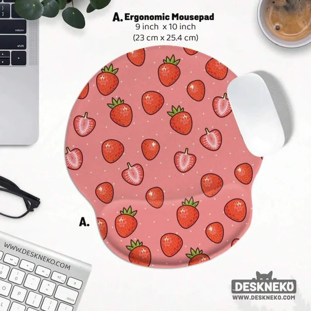Alt view image 3 of 7 - Bks Strawberry Mouse Pad Keyboard Wrist Rest Ergonomic With Support Kawaii Pink Anime Aesthetic Cute Desk Mat Decor Accessories Office Desk