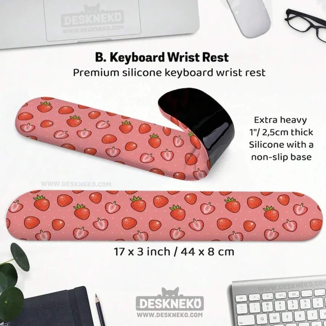 Alt view image 4 of 7 - Bks Strawberry Mouse Pad Keyboard Wrist Rest Ergonomic With Support Kawaii Pink Anime Aesthetic Cute Desk Mat Decor Accessories Office Desk