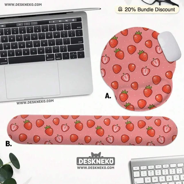 Alt view image 5 of 7 - Bks Strawberry Mouse Pad Keyboard Wrist Rest Ergonomic With Support Kawaii Pink Anime Aesthetic Cute Desk Mat Decor Accessories Office Desk