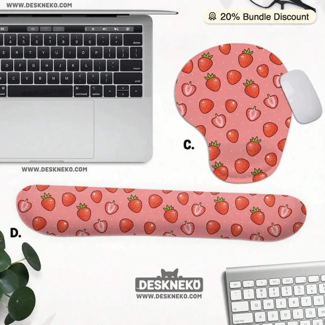 Alt view image 6 of 7 - Bks Strawberry Mouse Pad Keyboard Wrist Rest Ergonomic With Support Kawaii Pink Anime Aesthetic Cute Desk Mat Decor Accessories Office Desk