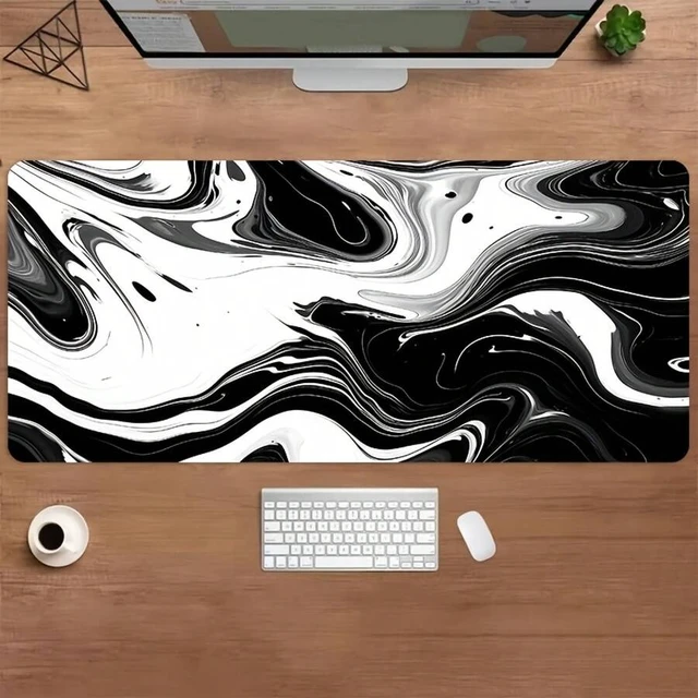 Alt view image 5 of 7 - Bks Large Mouse Pad With Black And White Fluid Art, Keyboard Mat Featuring A Stylish Geometric Design - Rubber Non-Slip Backing, Washable - PC Keyboard Desk Mat, Perfect For Gamers, Office Use, And Do