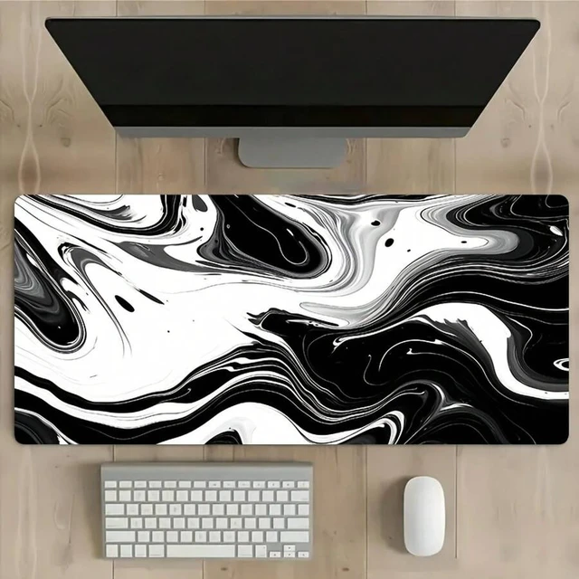 Alt view image 2 of 7 - Bks Large Mouse Pad With Black And White Fluid Art, Keyboard Mat Featuring A Stylish Geometric Design - Rubber Non-Slip Backing, Washable - PC Keyboard Desk Mat, Perfect For Gamers, Office Use, And Do