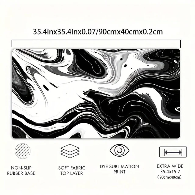 Alt view image 6 of 7 - Bks Large Mouse Pad With Black And White Fluid Art, Keyboard Mat Featuring A Stylish Geometric Design - Rubber Non-Slip Backing, Washable - PC Keyboard Desk Mat, Perfect For Gamers, Office Use, And Do