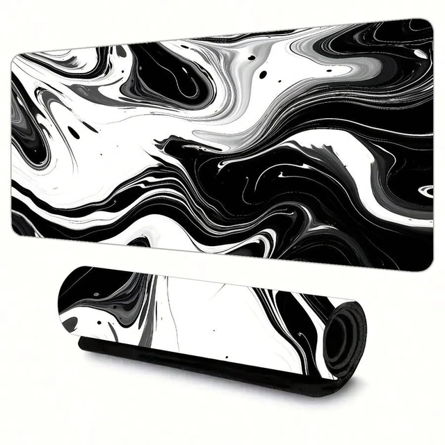 Alt view image 7 of 7 - Bks Large Mouse Pad With Black And White Fluid Art, Keyboard Mat Featuring A Stylish Geometric Design - Rubber Non-Slip Backing, Washable - PC Keyboard Desk Mat, Perfect For Gamers, Office Use, And Do