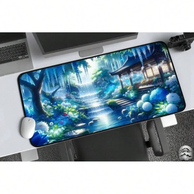 Alt view image 3 of 3 - Bks Large Aesthetic Floral Gaming Mouse Pad, Hydrangea Waterfall Design, Anti-Slip Rubber Base for Desk and Office