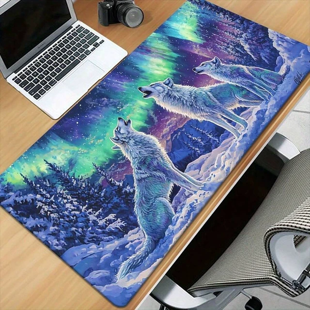 Alt view image 3 of 7 - Bks Large Extended Gaming Mouse Pad with Aurora Wolf Design, Waterproof PU Leather Surface Non-Slip Base for Laptop Keyboard and Desk Accessories