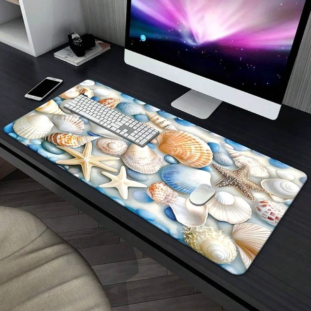 Alt view image 6 of 7 - Bks Extra Large Mouse Pad Gaming Desk Mat with Seashell Starfish Pattern Washable Non-Slip Rubber Base for PC Laptop Office Study