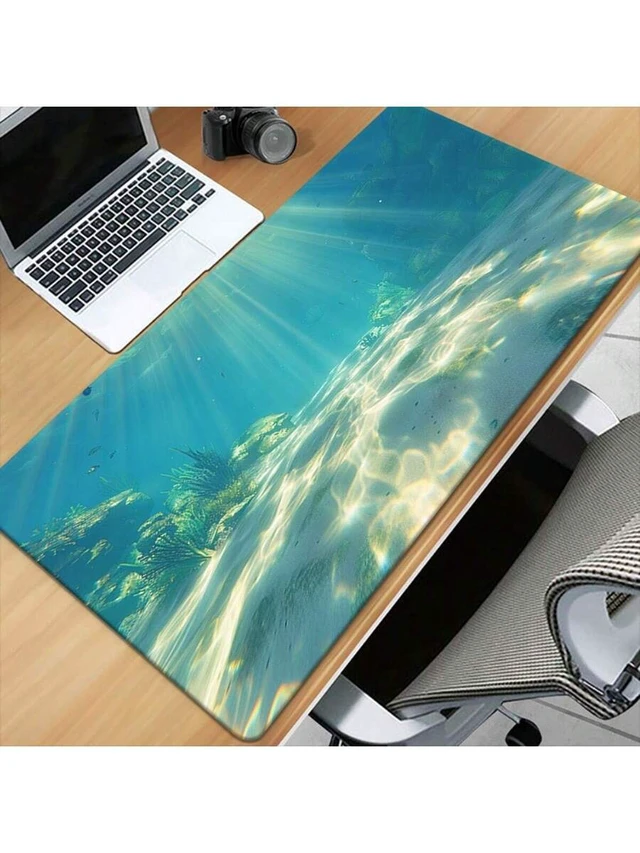 Alt view image 4 of 7 - Bks XXL Underwater Ocean Scene Mouse Pad With Sunlight Rays Coral Reefs Design Non-Slip Rubber Base Large Gaming Office Desk Mat For PC Computer Laptop Multi-Functional Workspace Decor Vivid Color Pri