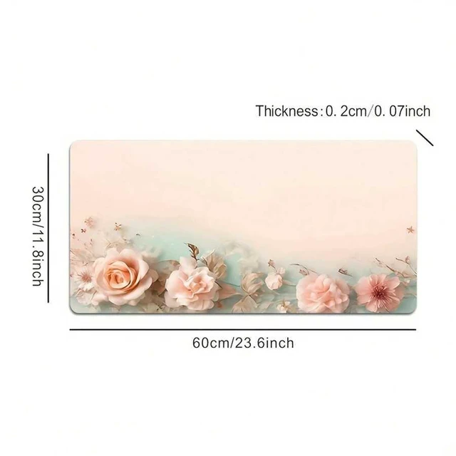 Main image of Bks Large Mouse Pad, Flower Rose Design, Office Gaming Desk Mat, Non-Slip Rubber Base, Durable Stitched Edges, Rectangular Extended Pad