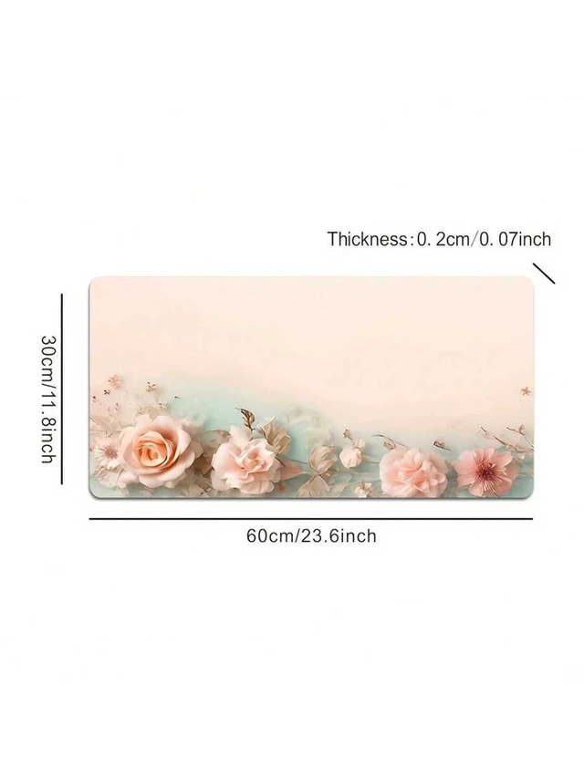 Alt view image 2 of 7 - Bks Large Mouse Pad, Flower Rose Design, Office Gaming Desk Mat, Non-Slip Rubber Base, Durable Stitched Edges, Rectangular Extended Pad