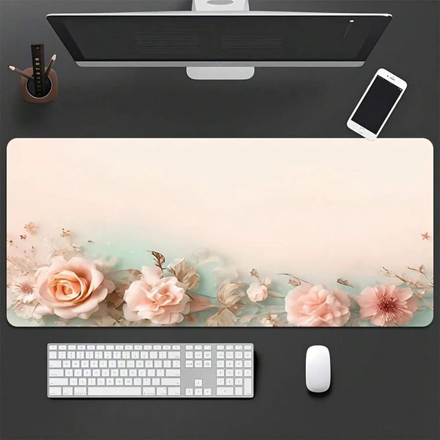 Alt view image 3 of 7 - Bks Large Mouse Pad, Flower Rose Design, Office Gaming Desk Mat, Non-Slip Rubber Base, Durable Stitched Edges, Rectangular Extended Pad