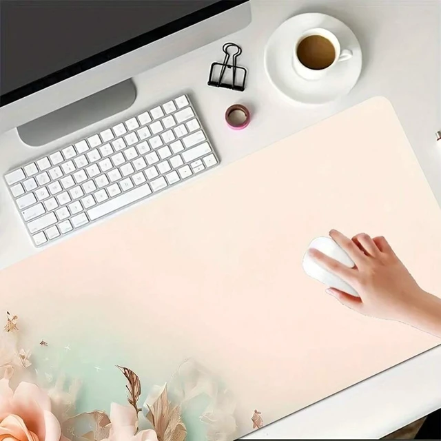 Alt view image 4 of 7 - Bks Large Mouse Pad, Flower Rose Design, Office Gaming Desk Mat, Non-Slip Rubber Base, Durable Stitched Edges, Rectangular Extended Pad