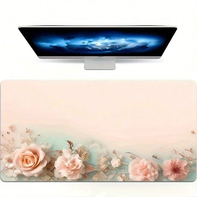 Alt view image 5 of 7 - Bks Large Mouse Pad, Flower Rose Design, Office Gaming Desk Mat, Non-Slip Rubber Base, Durable Stitched Edges, Rectangular Extended Pad