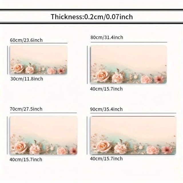 Alt view image 7 of 7 - Bks Large Mouse Pad, Flower Rose Design, Office Gaming Desk Mat, Non-Slip Rubber Base, Durable Stitched Edges, Rectangular Extended Pad