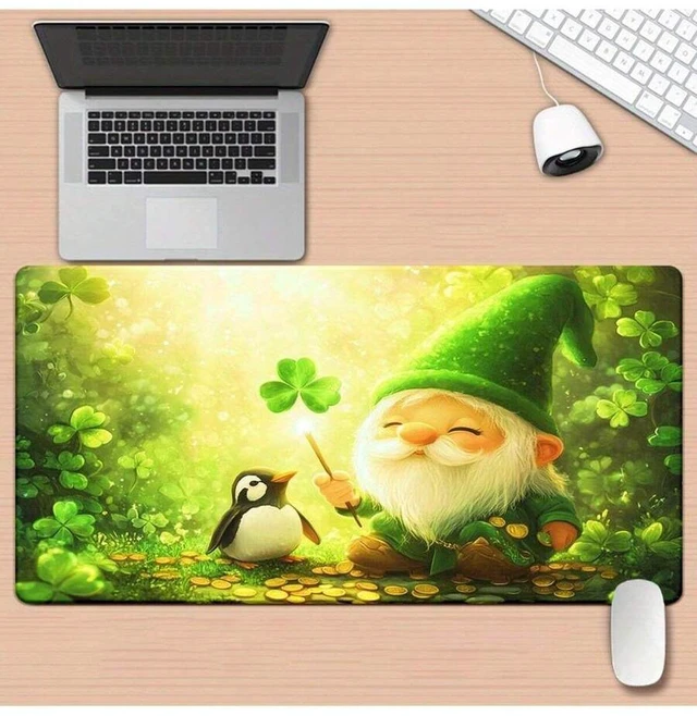 Main image of Bks XXL Gaming Mouse Pad Desk Mat Whimsical Gnome Penguin Design HD Printed Rubber Non-Slip Surface For PC Computer Office