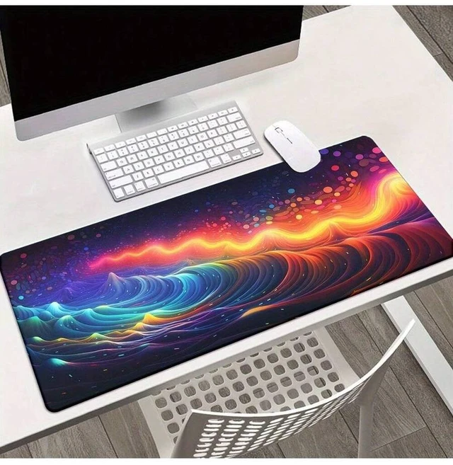Alt view image 2 of 7 - Bks Abstract Neon Wave Mouse Pad, Non-Slip Rubber Desk Mat, Waterproof Gaming Accessory for PC Laptop Home Office