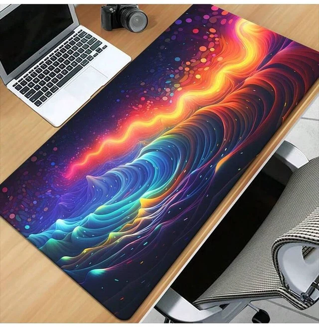 Alt view image 3 of 7 - Bks Abstract Neon Wave Mouse Pad, Non-Slip Rubber Desk Mat, Waterproof Gaming Accessory for PC Laptop Home Office