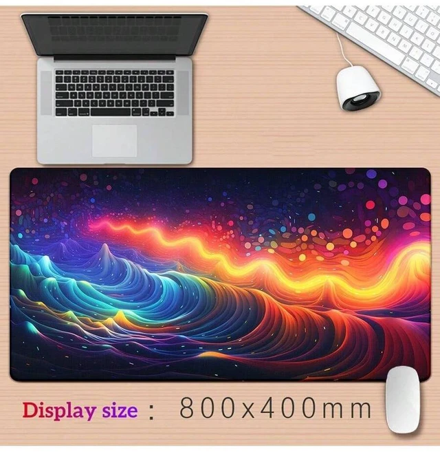 Alt view image 6 of 7 - Bks Abstract Neon Wave Mouse Pad, Non-Slip Rubber Desk Mat, Waterproof Gaming Accessory for PC Laptop Home Office