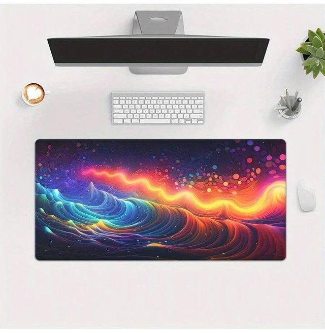 Alt view image 7 of 7 - Bks Abstract Neon Wave Mouse Pad, Non-Slip Rubber Desk Mat, Waterproof Gaming Accessory for PC Laptop Home Office