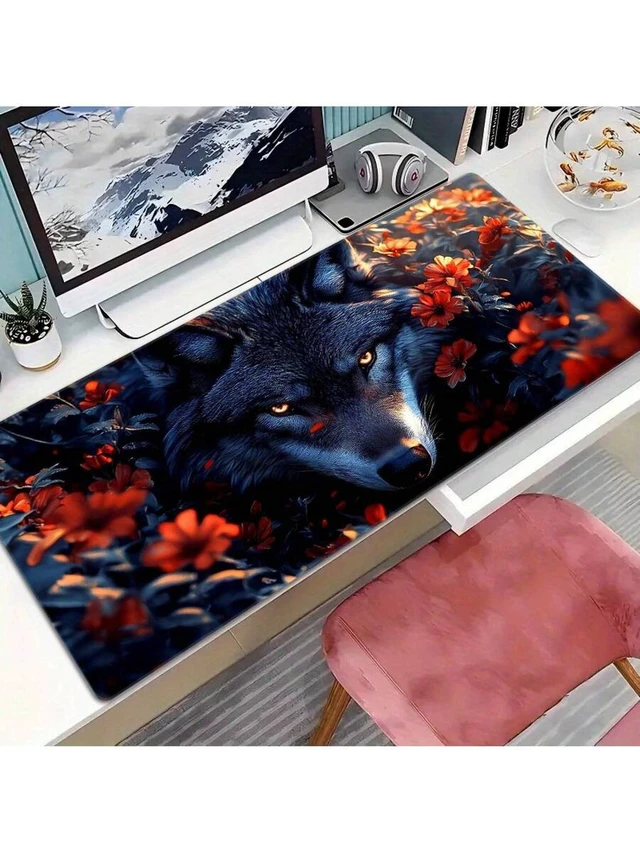 Alt view image 3 of 7 - Bks Extra Large Gaming Mouse Pad With Wolf Floral Design Non-Slip Durable Stitched Edges High-Density Rubber Base For Smooth Surface And Precise Tracking Ideal For Home Office PC Accessories Gamers