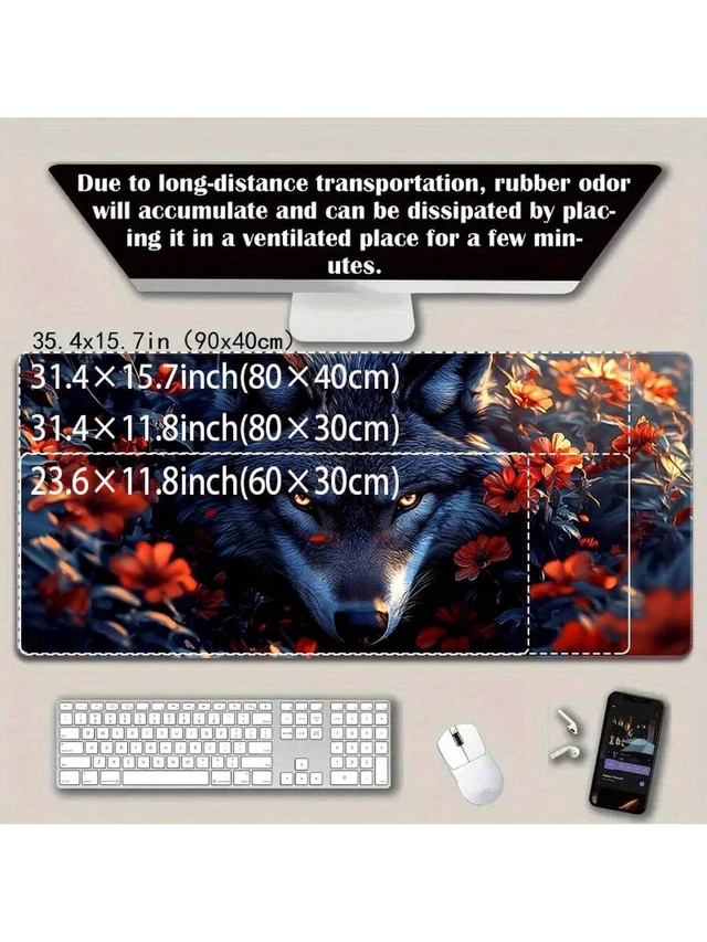 Alt view image 4 of 7 - Bks Extra Large Gaming Mouse Pad With Wolf Floral Design Non-Slip Durable Stitched Edges High-Density Rubber Base For Smooth Surface And Precise Tracking Ideal For Home Office PC Accessories Gamers