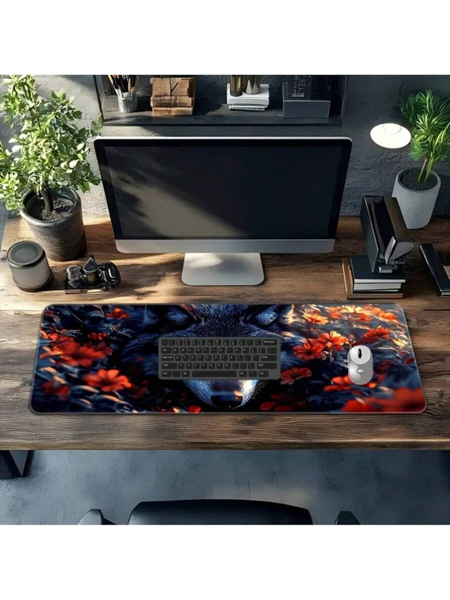 Alt view image 7 of 7 - Bks Extra Large Gaming Mouse Pad With Wolf Floral Design Non-Slip Durable Stitched Edges High-Density Rubber Base For Smooth Surface And Precise Tracking Ideal For Home Office PC Accessories Gamers