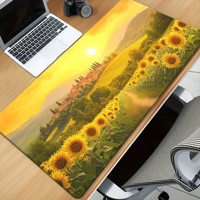 Alt view image 2 of 7 - Bks Large Desk Mat Mouse Pad Non-Slip Gaming Office Aesthetic Sunflower Print Stitched Edge Rubber Base for Computer Laptop