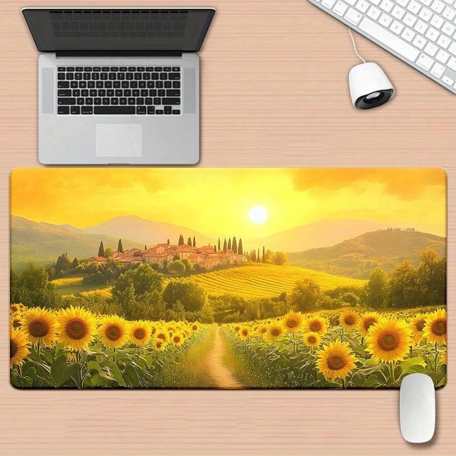 Alt view image 3 of 7 - Bks Large Desk Mat Mouse Pad Non-Slip Gaming Office Aesthetic Sunflower Print Stitched Edge Rubber Base for Computer Laptop