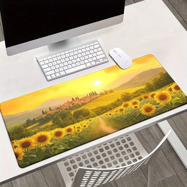 Alt view image 7 of 7 - Bks Large Desk Mat Mouse Pad Non-Slip Gaming Office Aesthetic Sunflower Print Stitched Edge Rubber Base for Computer Laptop
